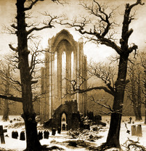 Caspar David Friedrich - Klášterní hřbitov v zimě (1818)