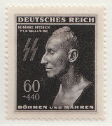 Protektorátní poštovní známka s posmrtnou maskou Reinharda Heydricha