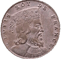 Dobová mince s portrétem franckého krále Chlodvíka I. (465-511)